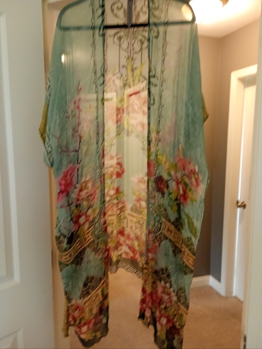 Free Spirit Threads | Sheer Floral Kimono Lace Duster (Sage, Pink, Gold) | OS